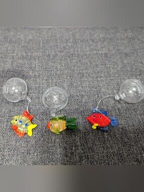 VTG Lot of 3 Floating Handblown Glass Fish Floater Bubble Aquarium Ornaments